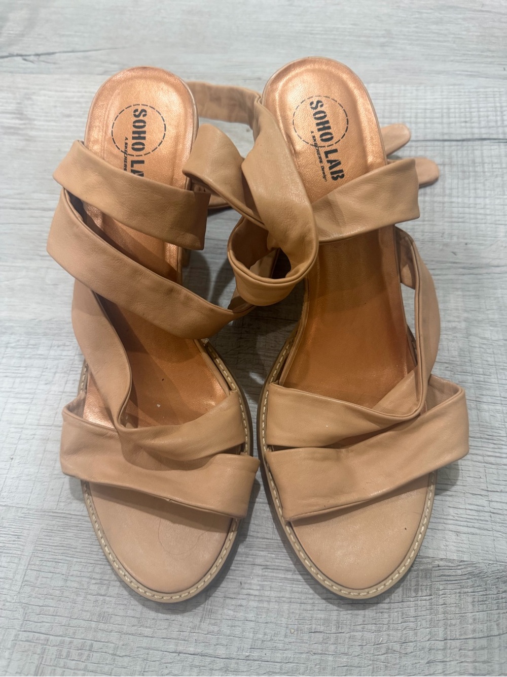 Soho Tan Strappy Wrap-Heel Sandals